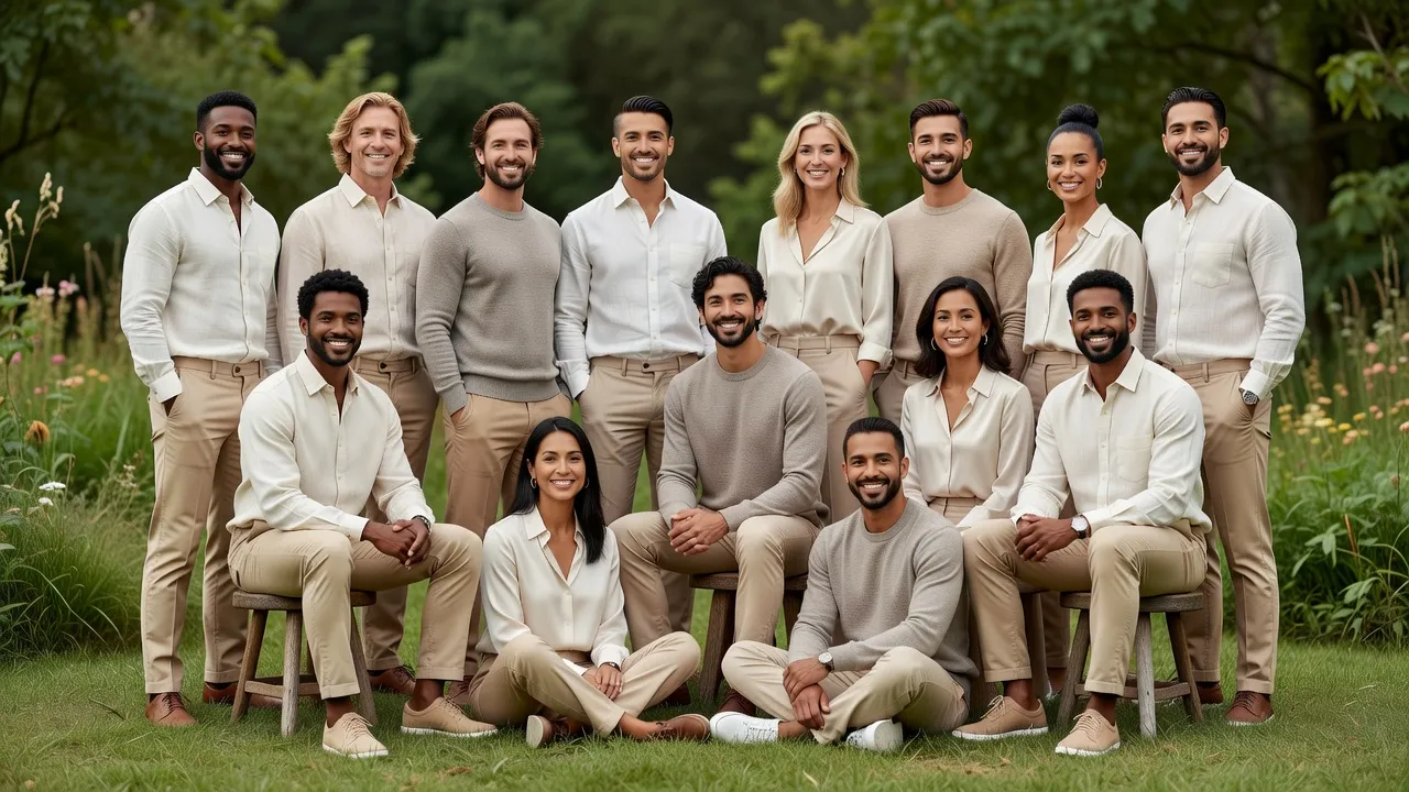 Diverse group of modern Americans showcasing current beauty standards and natural skin aesthetics