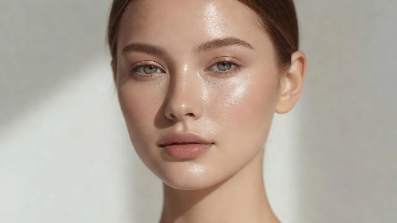 Woman with glowing, radiant, youthful skin in warm natural sunlight