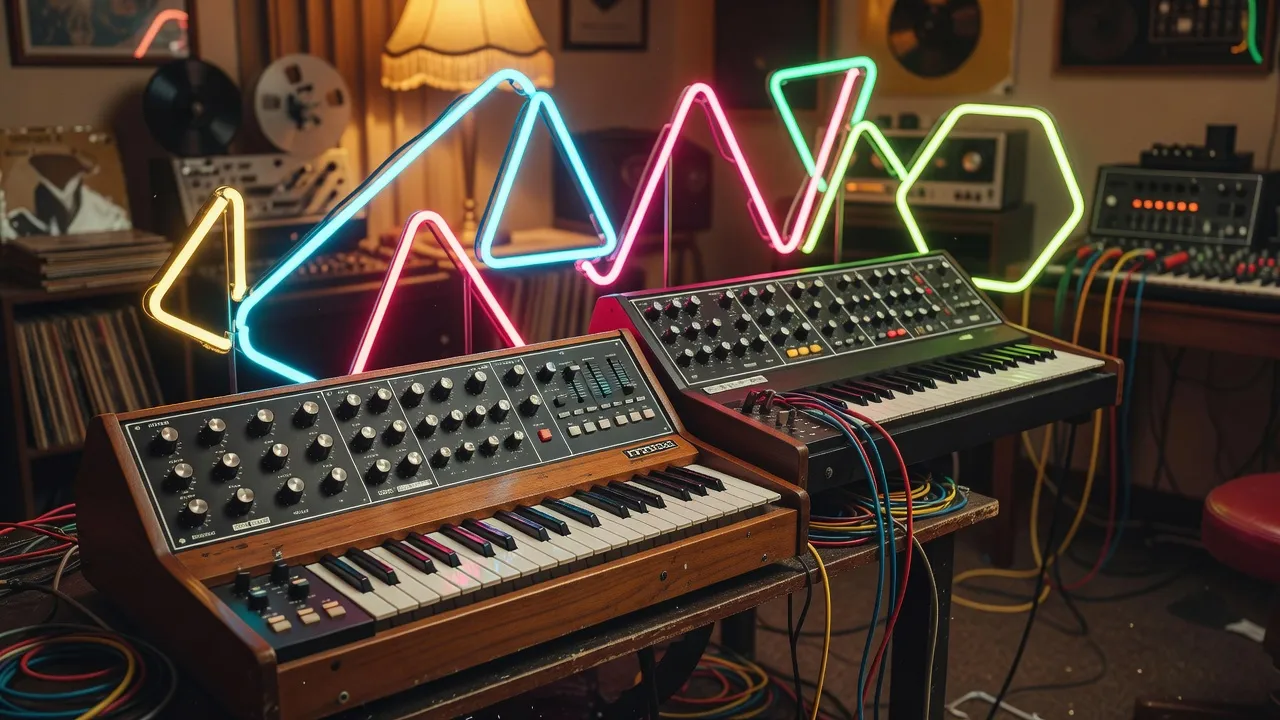 Keane Perfect Symmetry album geometric art inspiration with vintage synthesizers and studio gear