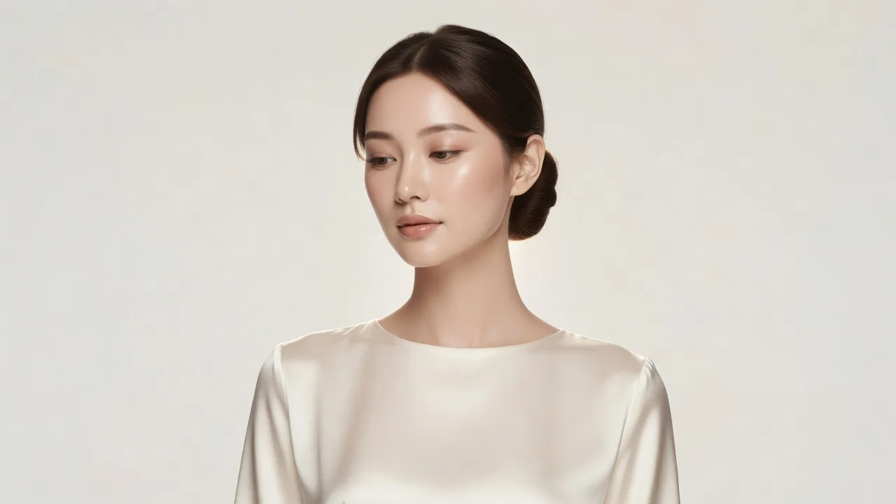 Woman with glowing glass skin and natural makeup representing modern Korean beauty standards.