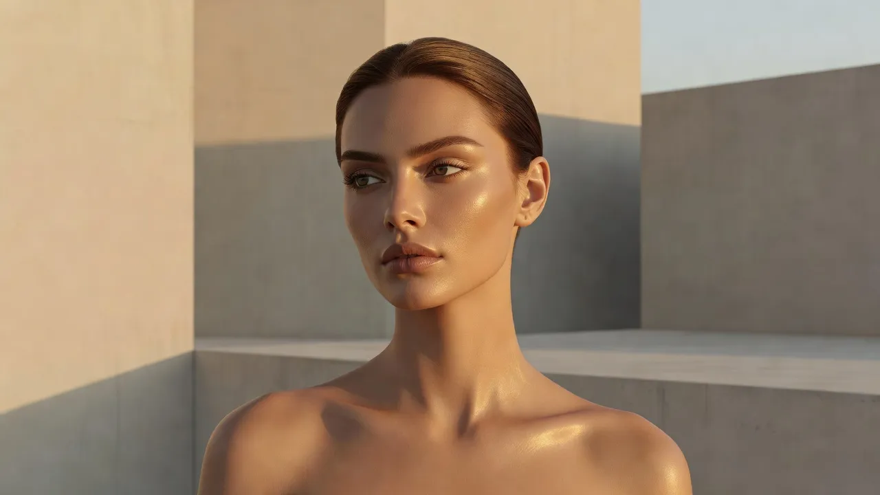 Structured facial features catching light, demonstrating the characteristic bone structure of a beautiful aesthetic.