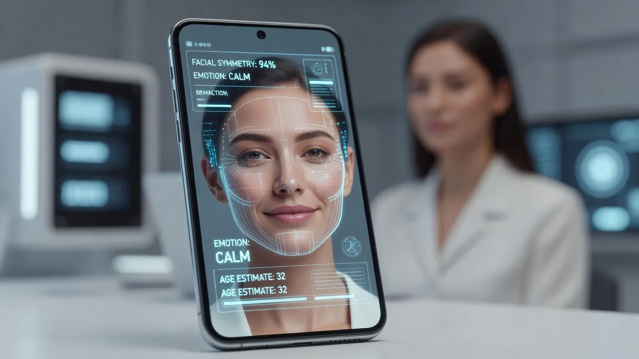 AI face rating app analyzing cheekbone structure and facial fat distribution.
