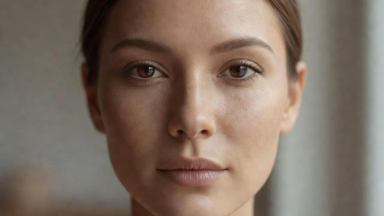 Authentic representation of natural Eastern European facial proportions without heavy makeup.