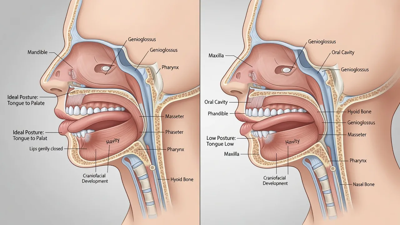Diagram illustrating proper resting facial posture and tongue placement against the palate.