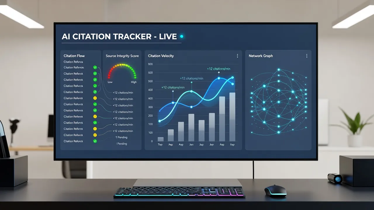 AI optimization dashboard displaying generative engine citation metrics and performance tracking.