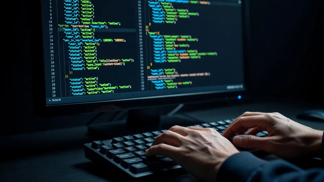Developer inspecting JSON-LD structured data and schema markup on a monitor screen.