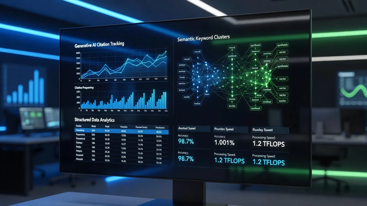 Digital analytics dashboard illustrating best answer engine optimization solutions for AI tech platforms in 2026.
