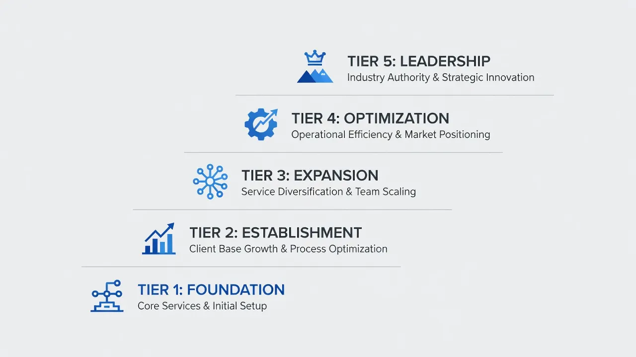 Infographic showing content marketing strategies across five agency growth scenarios