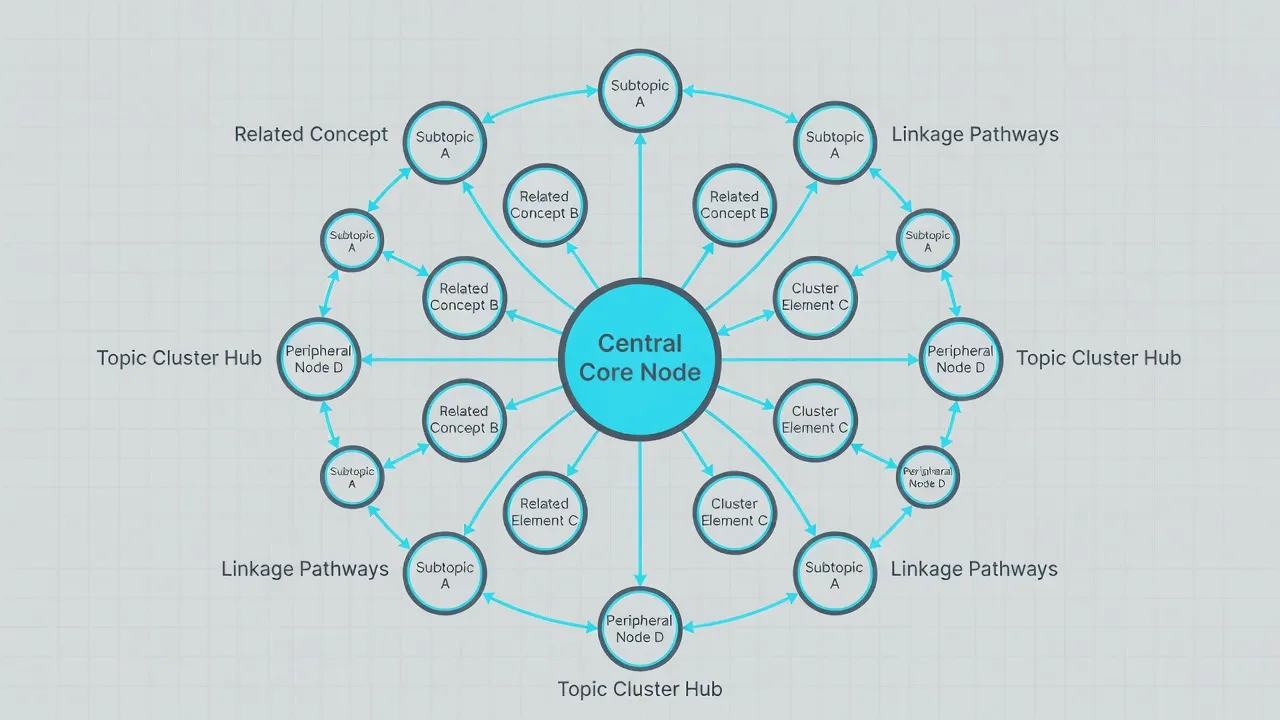 Diagram showing a central topic pillar page connected to cluster articles.