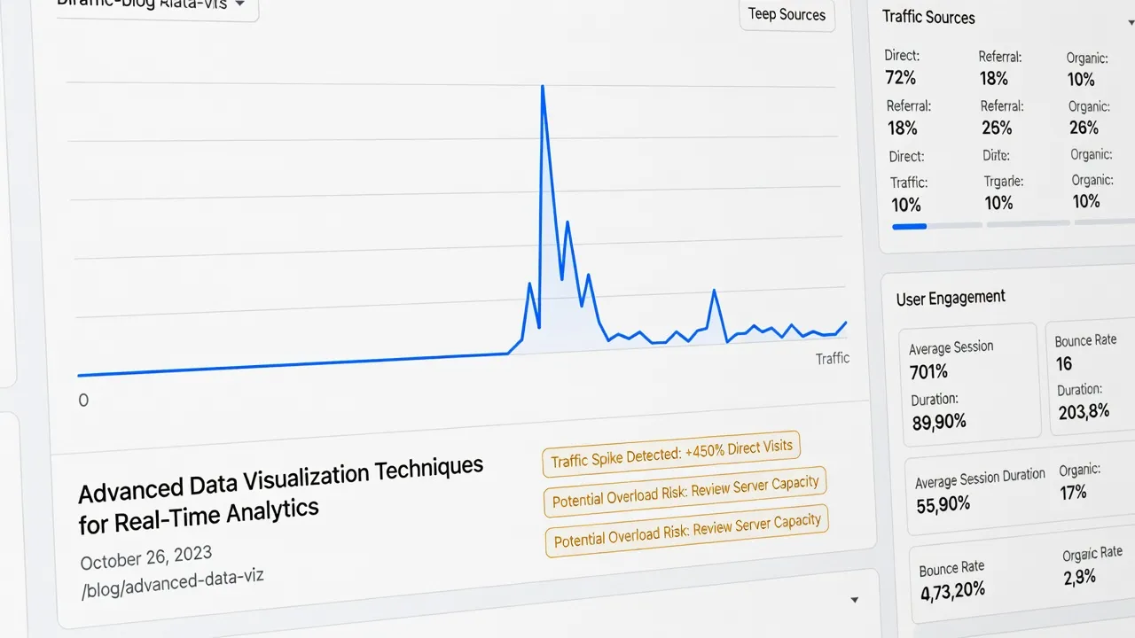 Analytics dashboard demonstrating dark traffic misattribution on a deep blog post landing page.