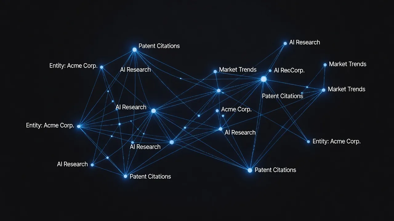 Diagram illustrating entity nodes and sub-topic coverage in generative search engine optimization.