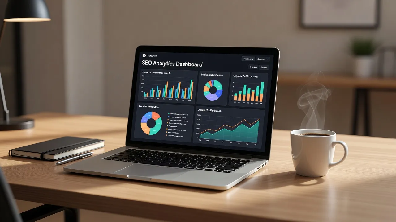 Evaluating generative engine optimization tools on a desktop computer.