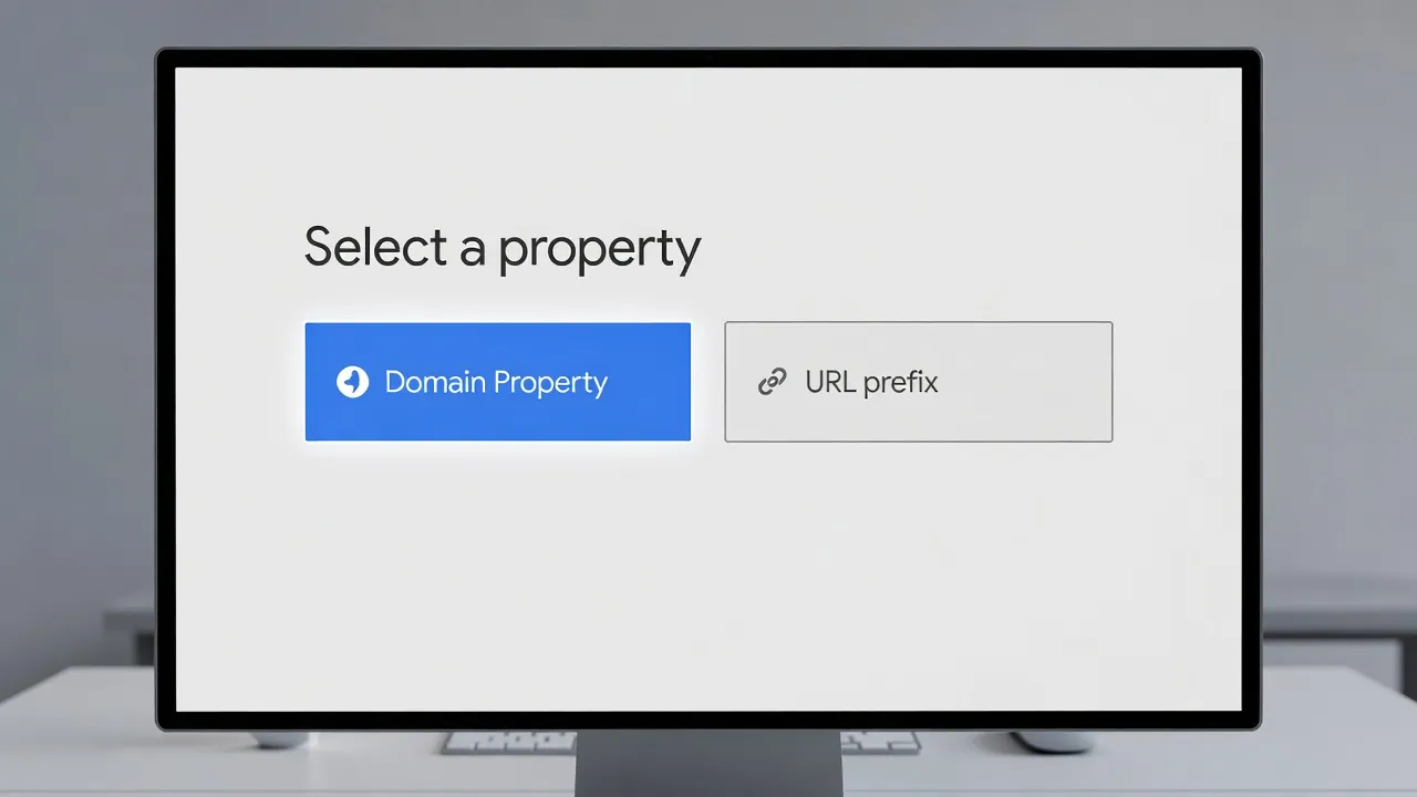 Diagram comparing Domain Property and URL Prefix property selection in Google Search Console for Shopify.