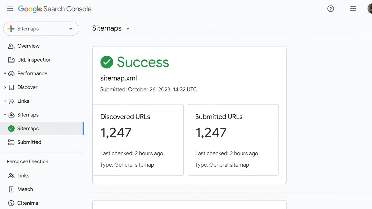 Google Search Console Sitemaps tool showing successful submission of Shopify sitemap.xml.