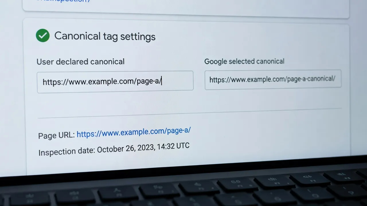 Google Search Console URL Inspection interface displaying Shopify canonical URL comparison.