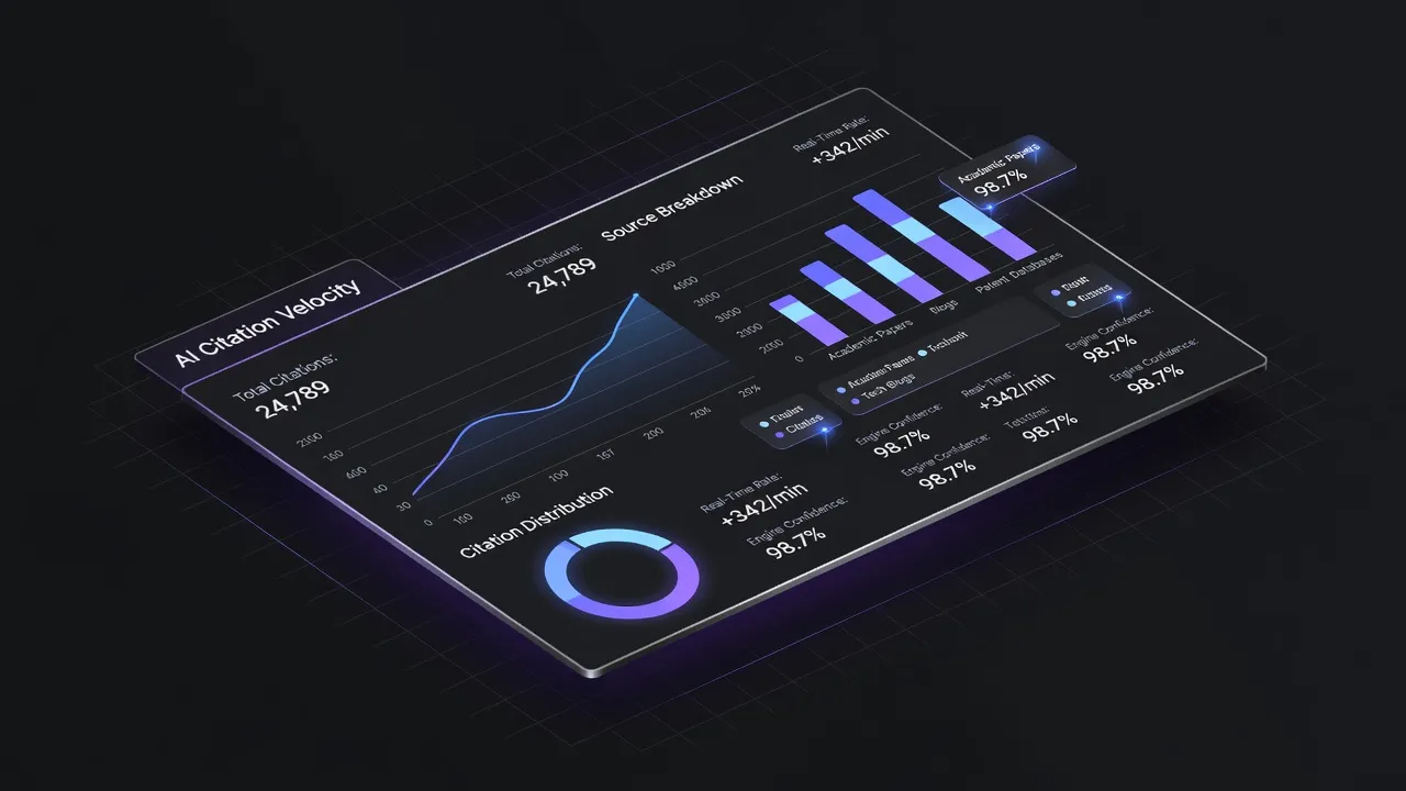Dashboard displaying generative engine optimization performance and AI citation tracking metrics.
