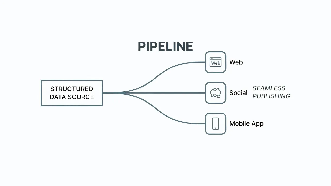 Diagram showing automated content distribution across multiple CMS platforms for GEO visibility.