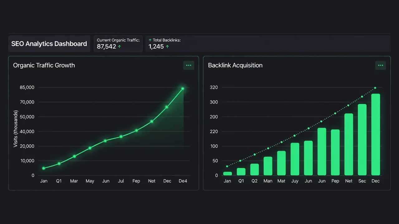 Analytics dashboard illustrating organic traffic growth from natural backlink acquisition.