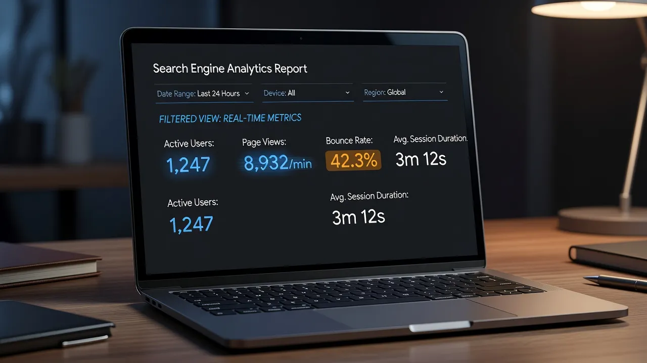 Filtered real-time Google Analytics report showing active organic search visitors.