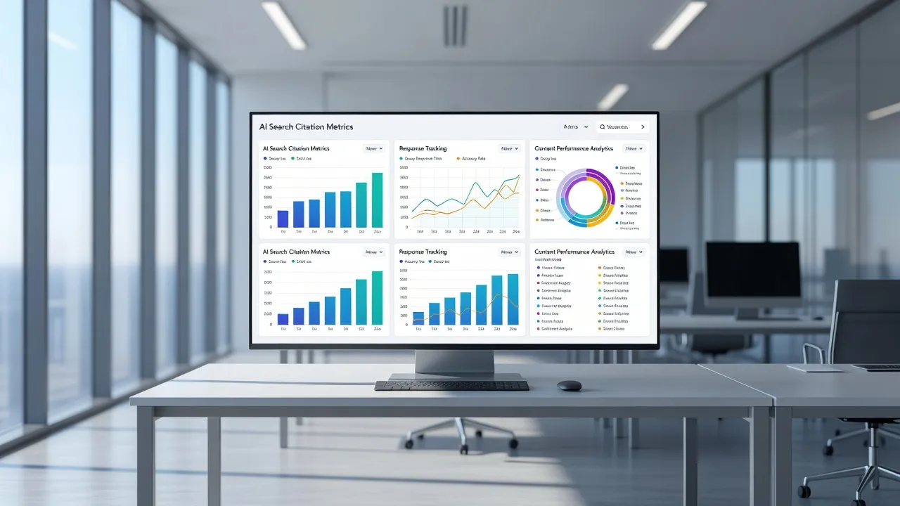 Dashboard interface of generative engine optimization software showing citation metrics and AI search engine tracking.