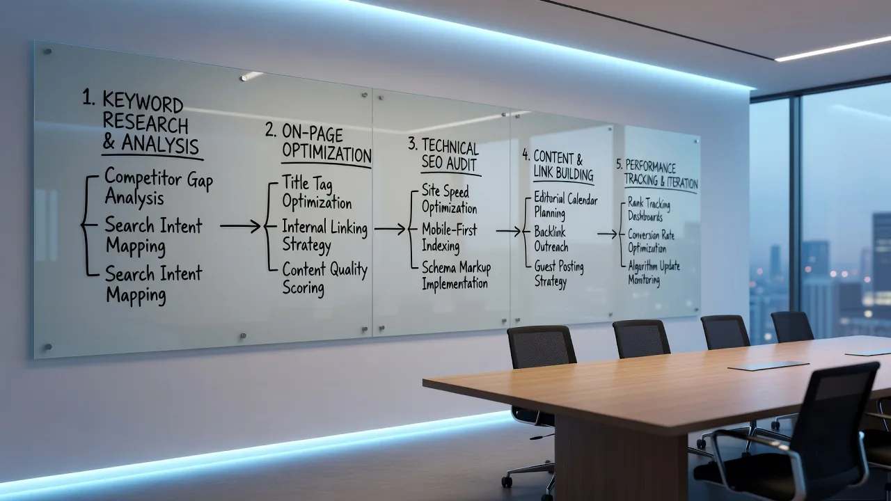 Diagram illustrating the link building and content generation process for B2B software companies.