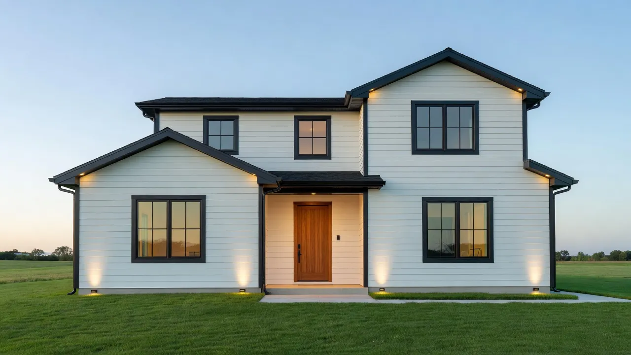 Beautiful suburban house exterior showcasing modern curb appeal real estate staging with manicured green lawn.