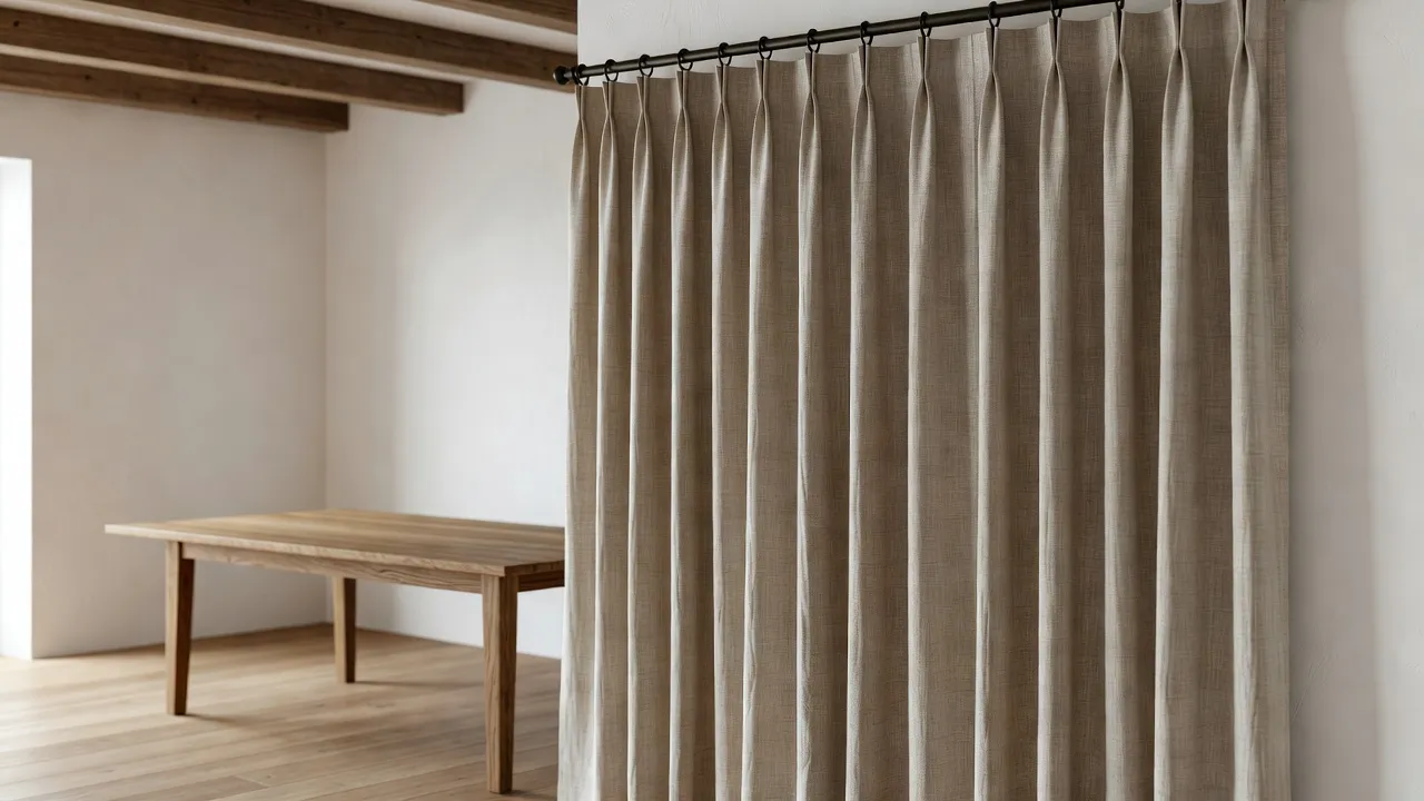Premium Pottery Barn Belgian Flax Linen curtains in a dining room setting.