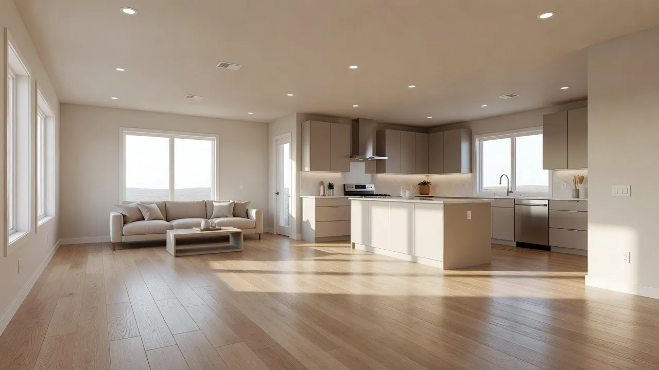 Renovated mobile home open concept living room and updated kitchen