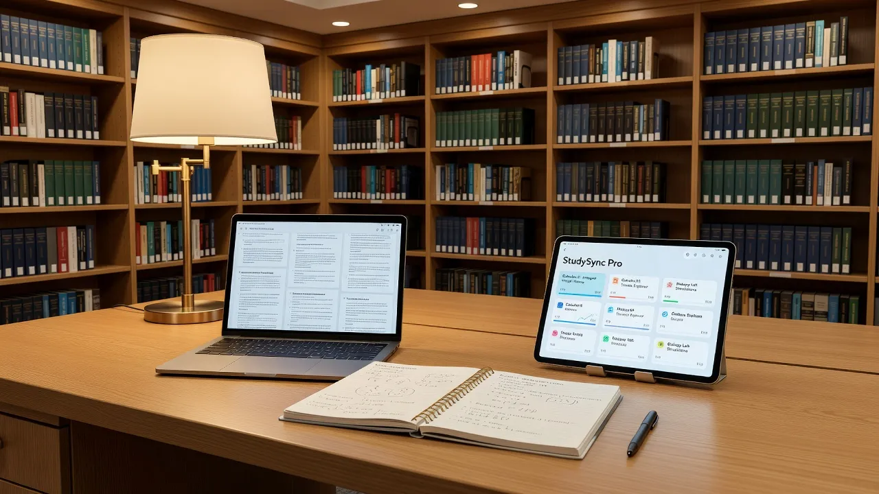 University library workspace outfitted for digital research and independent study.