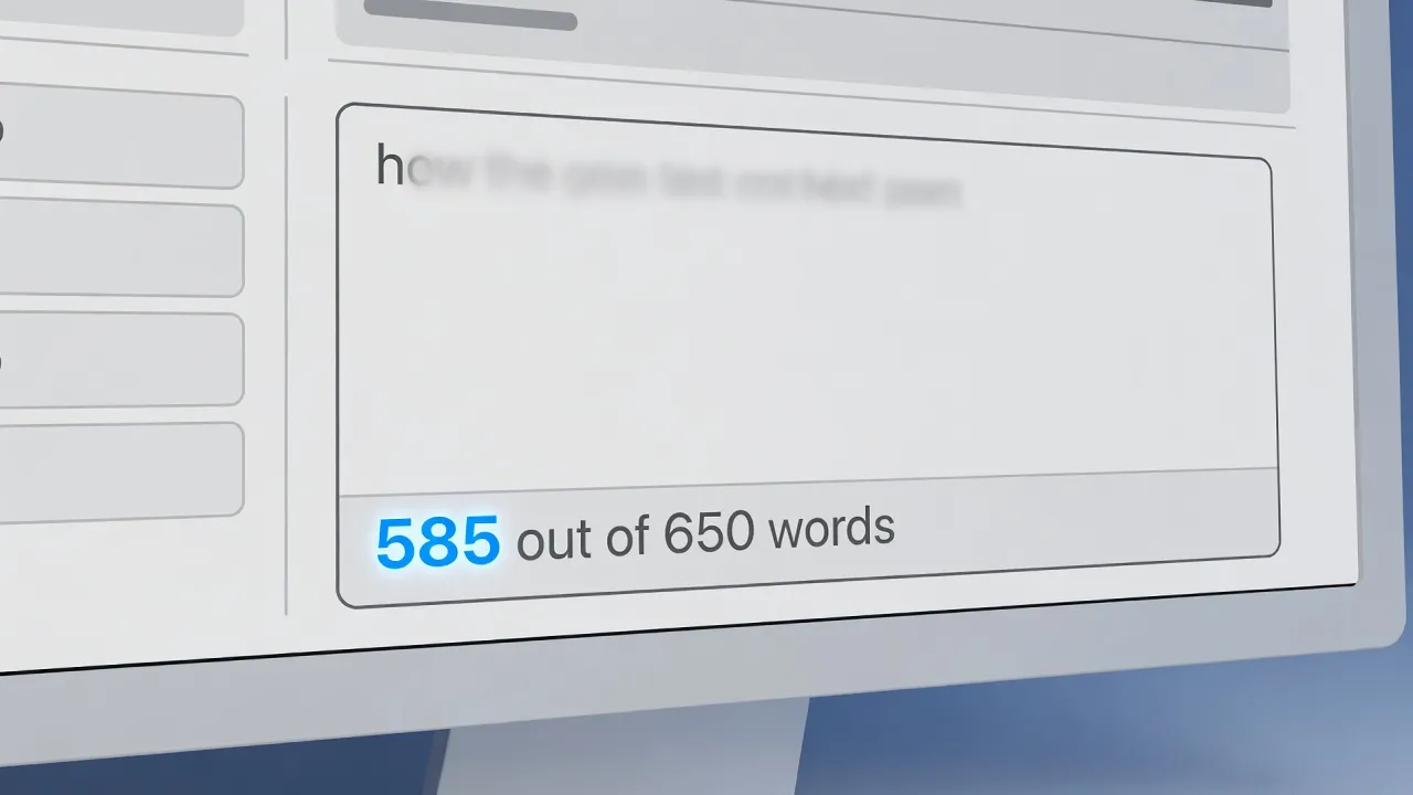 Digital text box editor showing a word count of 585 out of 650 words limit.