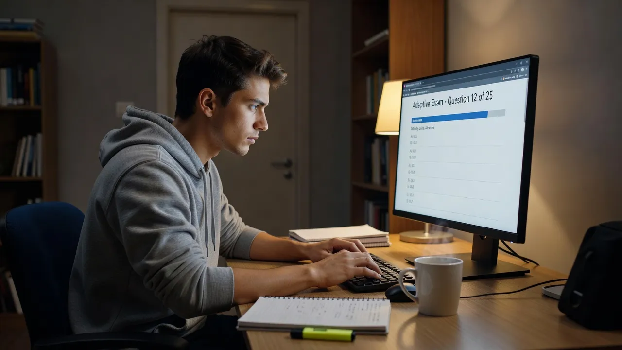 Test taker completing an online Duolingo English Test in a secure home testing environment.