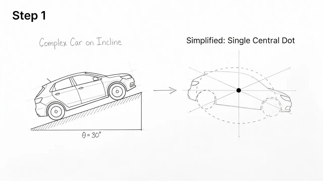 Diagram showing how to isolate a physics object into a central dot for a free body diagram.