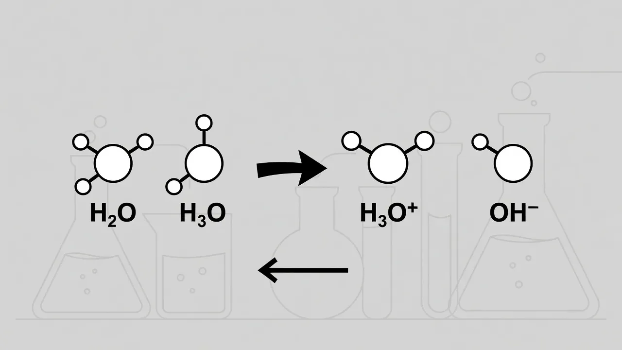 Diagram of water autoionization forming hydronium and hydroxide ions