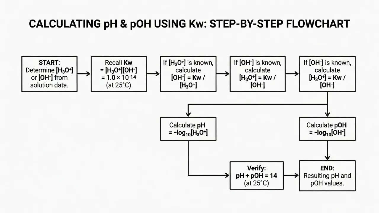 Step-by-step flowchart for solving Kw chemistry problems